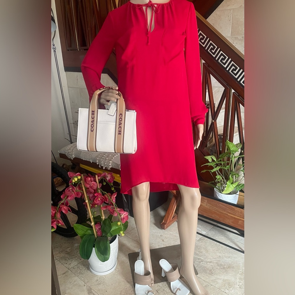 BCBGMaxAzria Red Long Sleeve Cocktail Dress with Slit
